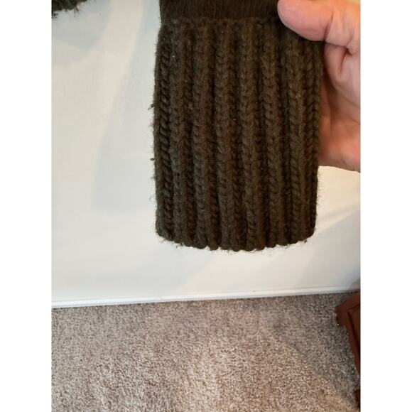 VTG Free People Cardigan Sweater Womens Forest Green Chunky Knit Mock Neck Y2K - Picture 3 of 12